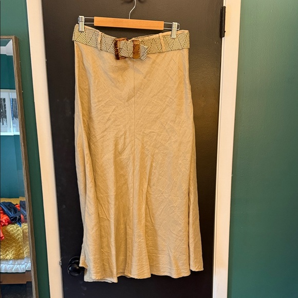 Zara Dresses & Skirts - Zara Neutral Beige A-Line Linen Midi Skirt with Woven Belt sz XL